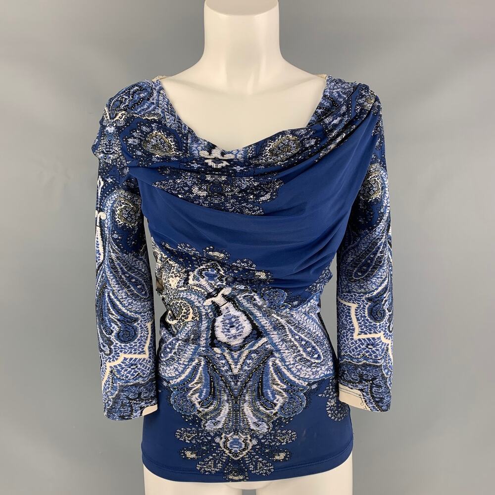 ROBERTO CAVALLI Blue & White Paisley Blouse